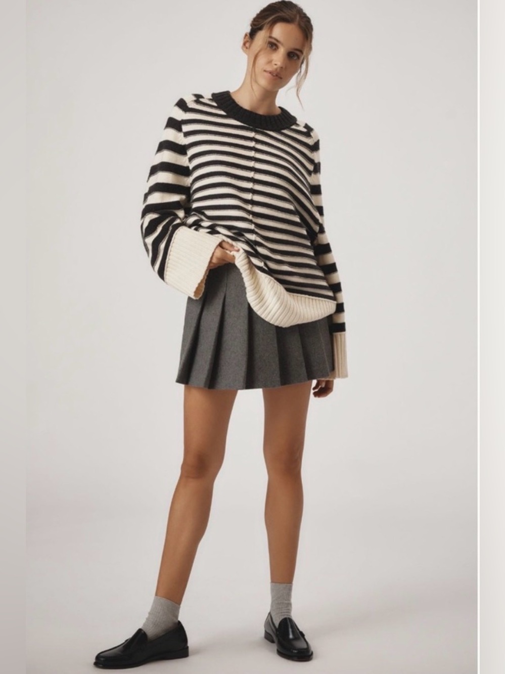 Anthropologie Maeve Chandler Relaxed Crewneck Sweater Small Black Ivory